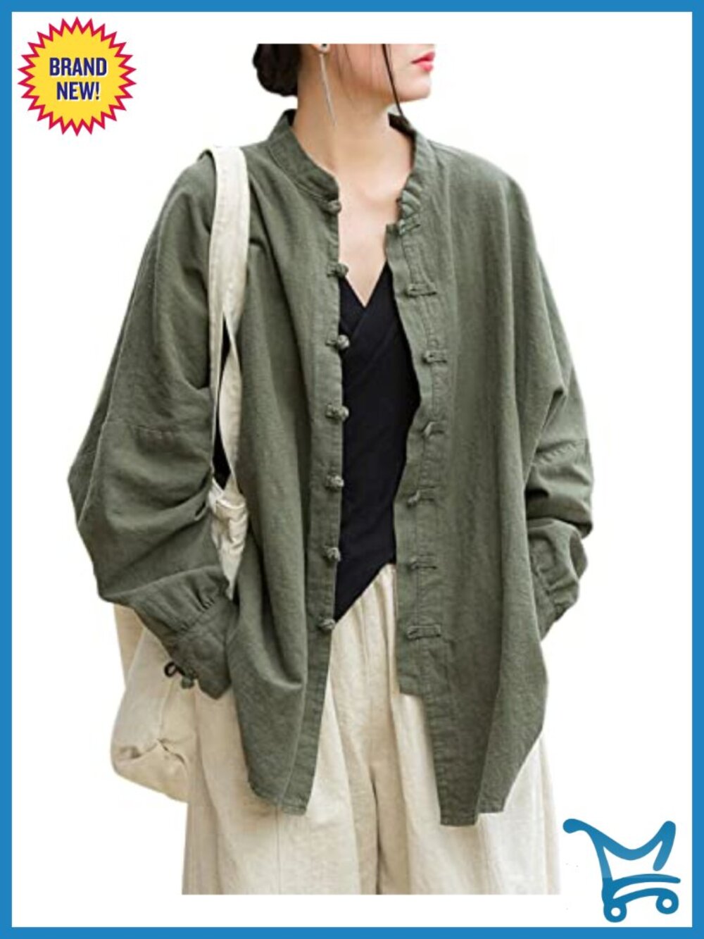 Women's Linen Oversized Button Down Shirt Jacket